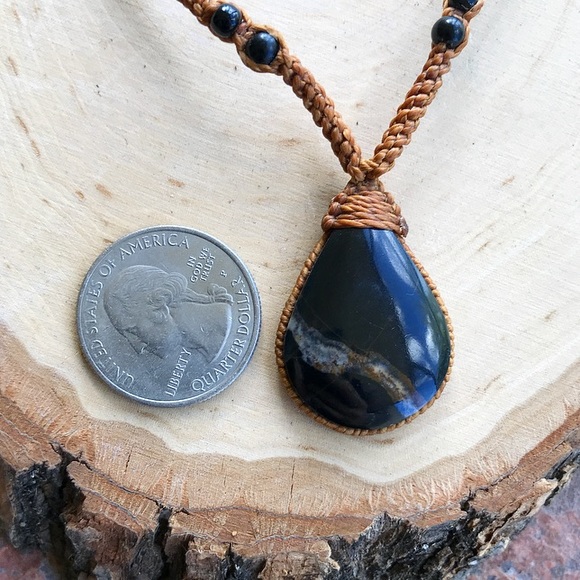 SOLD macrame boho agate gemstone necklace - Picture 2 of 8